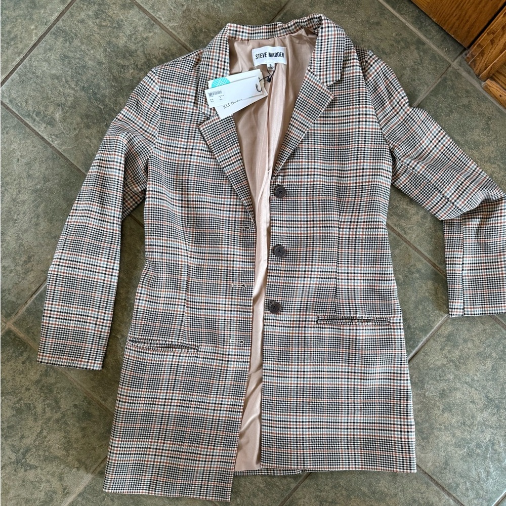 Steve Madden Women's Checkered Blazer - Brown and Cream NWT